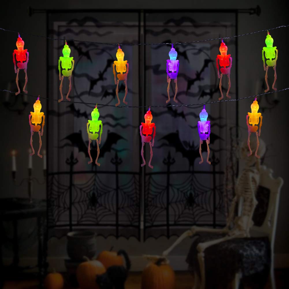 Skeleton Skull String Lights - Spooky Colorful Light
