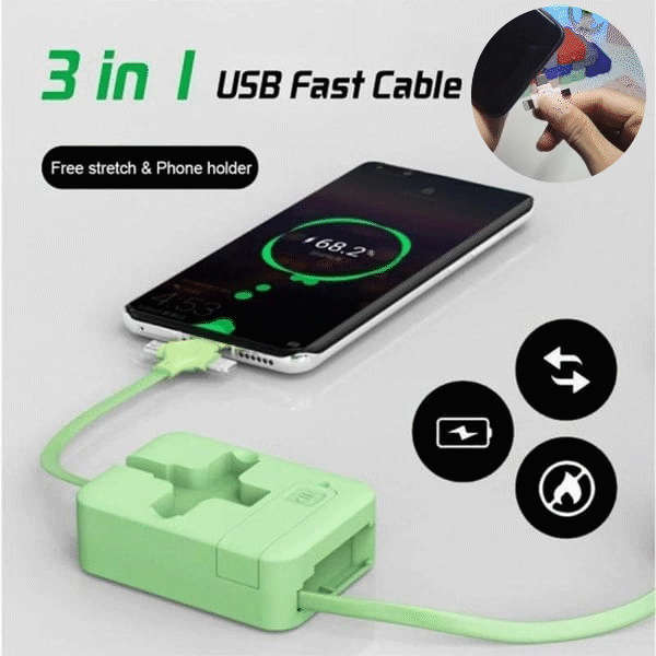3 in 1 Rechargeable USB Fast Charging Cable & Mobile Stand