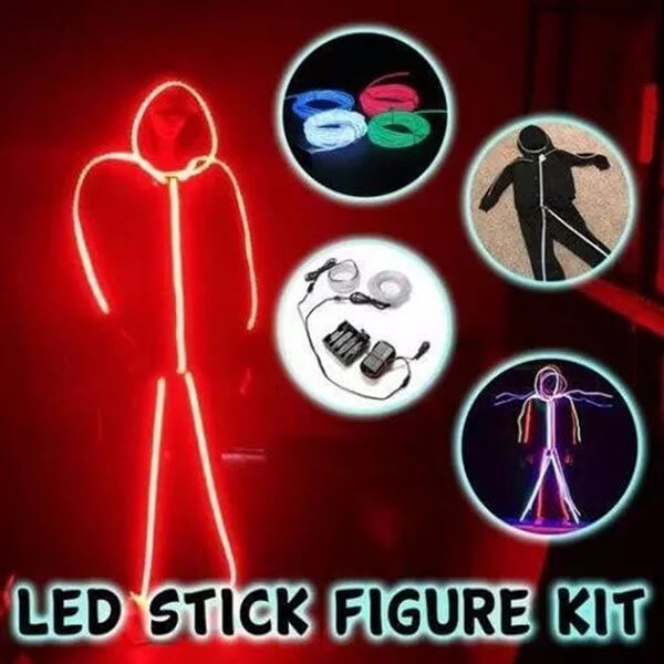LED Stick Figure Kit EL Wire Cable LED Neon Dance Party DIY Costumes Clothing Luminous Light Decoration