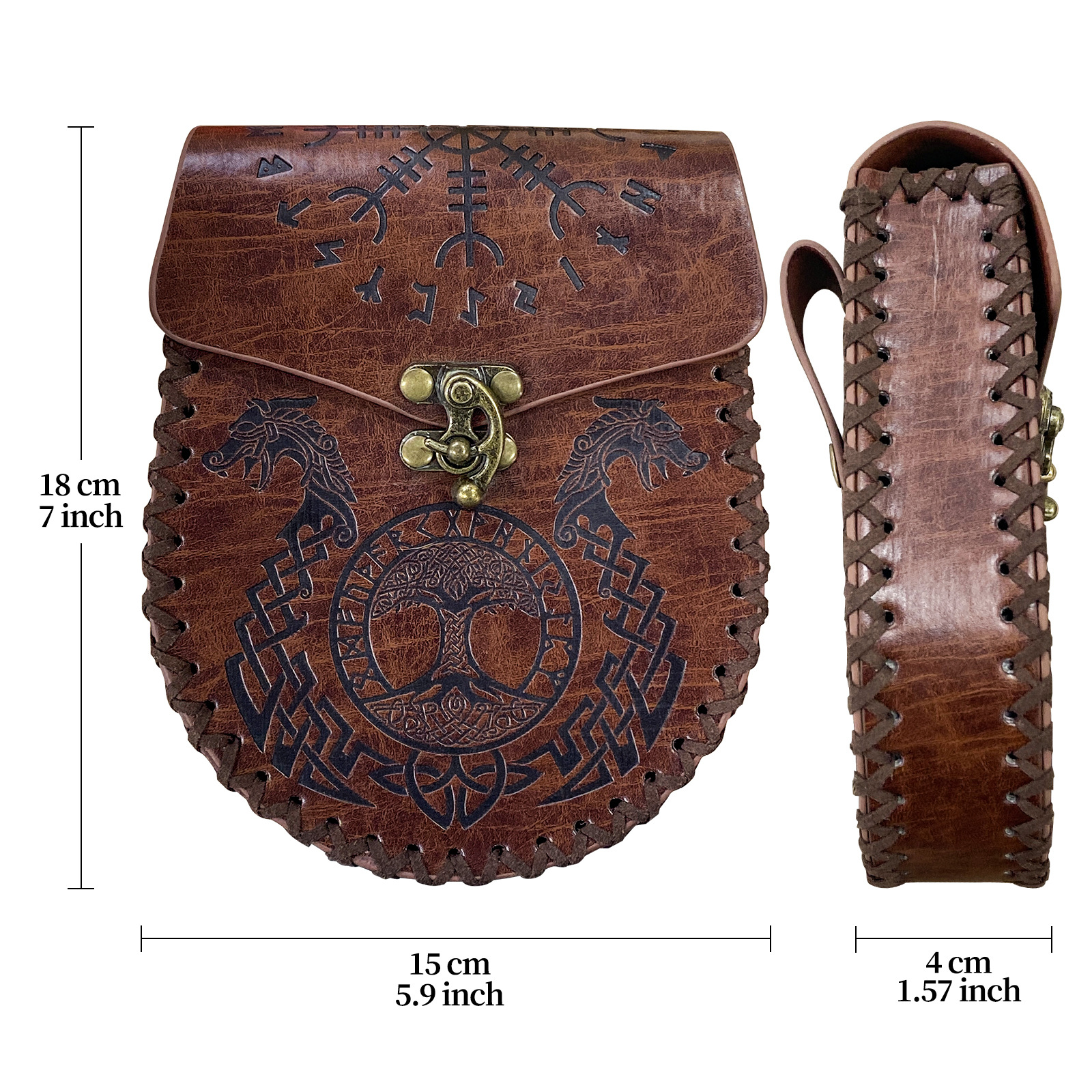 Vintage Medieval Nordic Embossed Leather Belt Bag