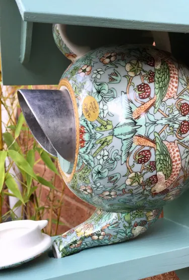 Teal Teapot Bird House and Feeder