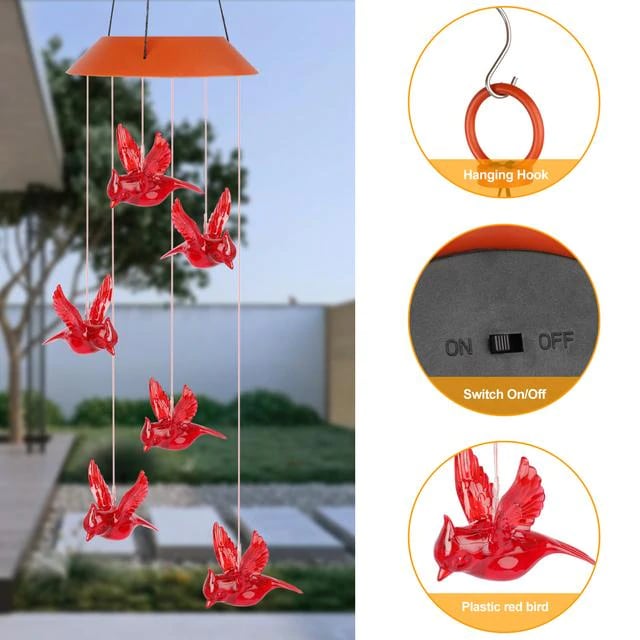 Last Day 50% OFF - Solar Cardinal Wind Chime Light