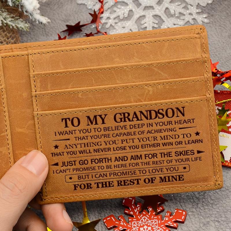 ❤️TO MY GRANDSON/SON - PREMIUM TOP-GRAIN COW LEATHER CARD WALLET