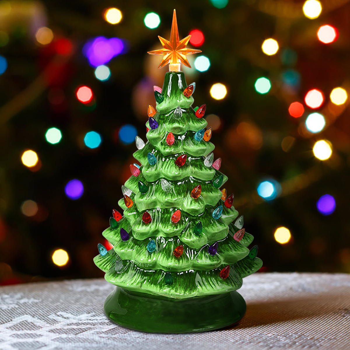 Colored lights Ceramic Christmas Tree-Handcrafted and Hand Painted