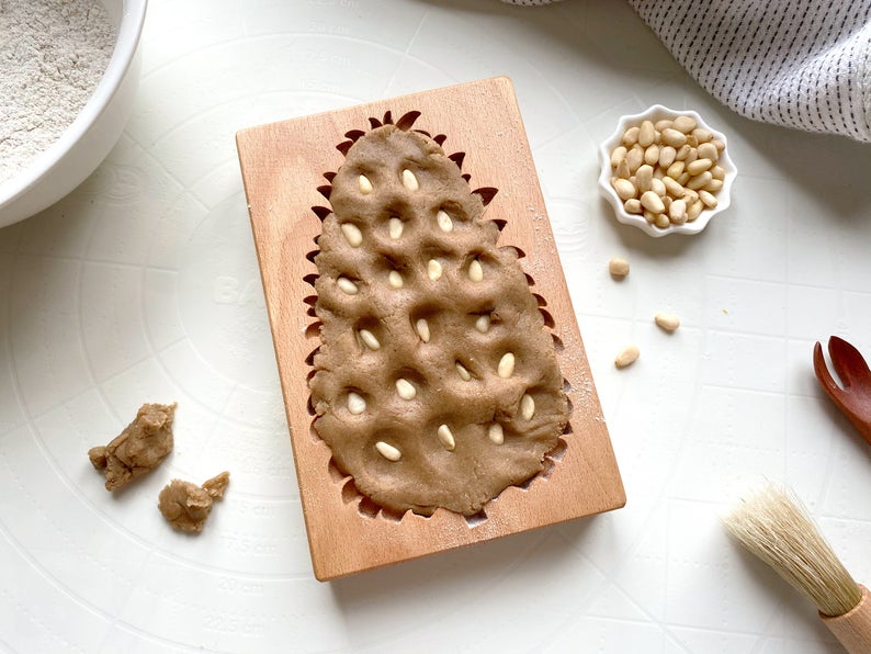 Provance rose cookie stamp-Pine cone cookie stamp-Cookie cutter rose - Wooden gingerbread or shortbread cookie mold