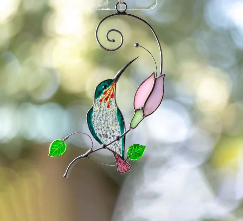Stained hummingbird window hangings decor