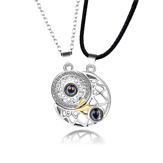 100 Languages I Love You Necklace Projection Pendant Sun And Moon Couple Gift-belovejewel.com