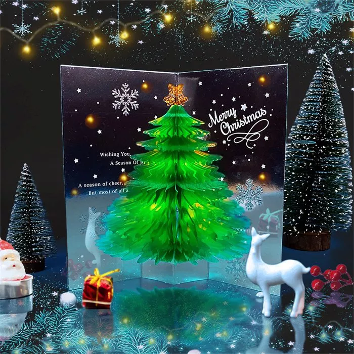 3D Pop-Up Christmas Greeting Cards Sparkling Tree Handmade Holiday Card