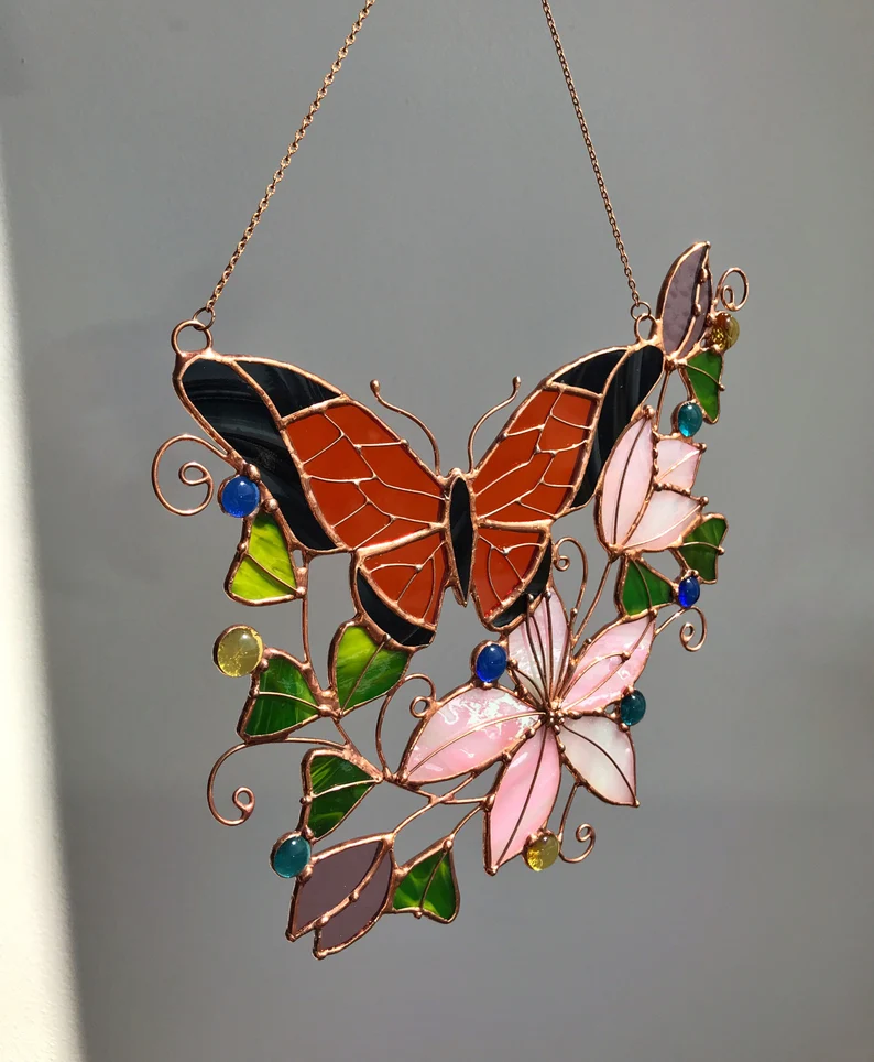 Monarch Butterfly & flowers sun catcher