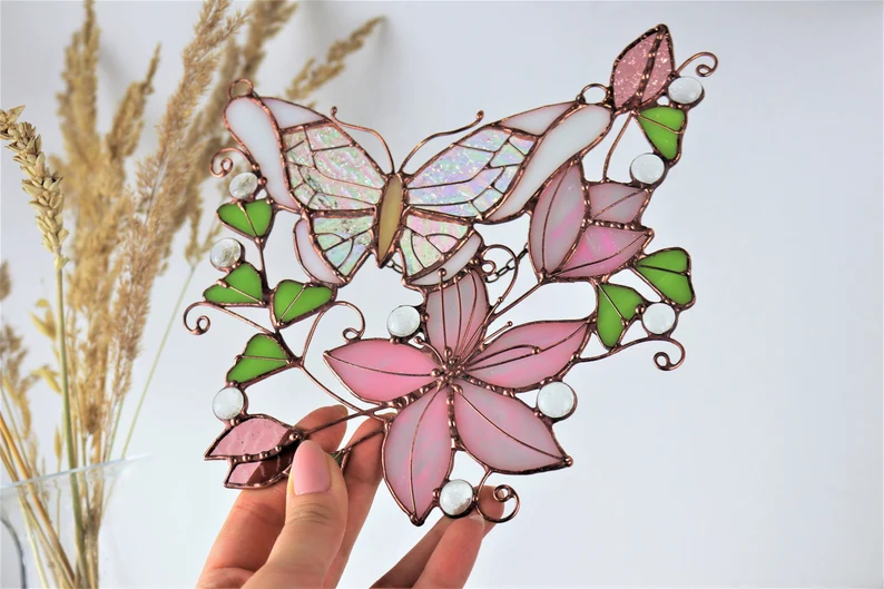Monarch Butterfly & flowers sun catcher
