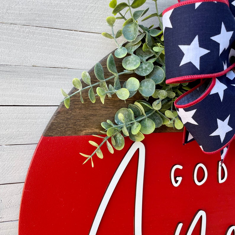 Front Door Decor God Bless America Door Hanger Welcome Wreath