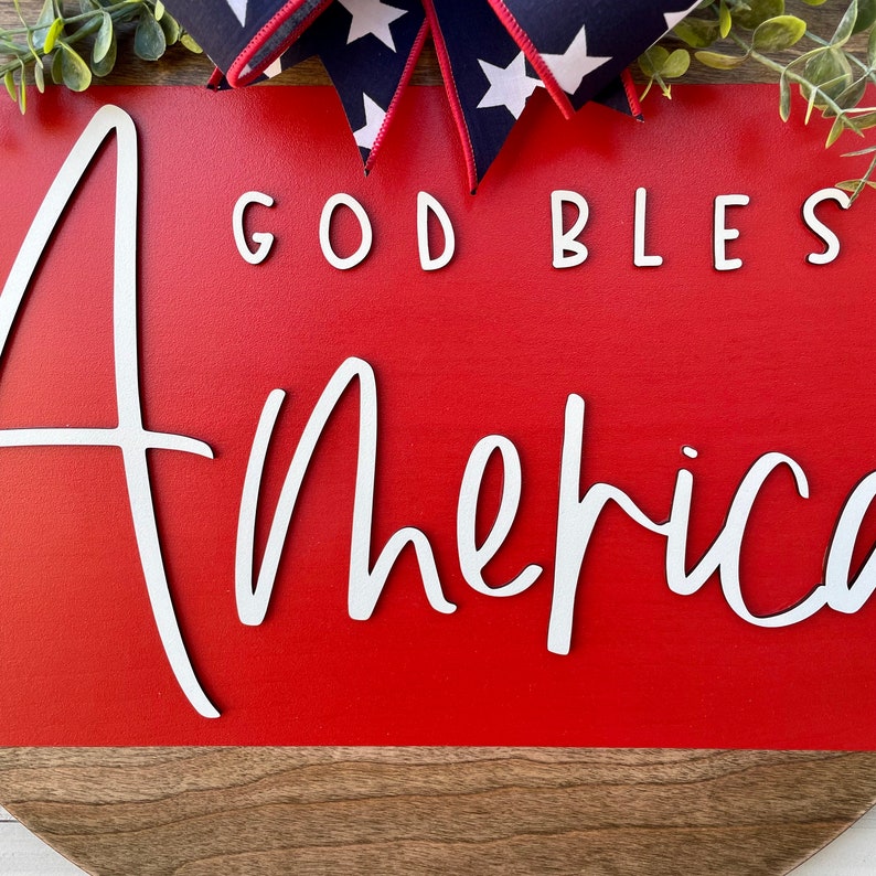 Front Door Decor God Bless America Door Hanger Welcome Wreath