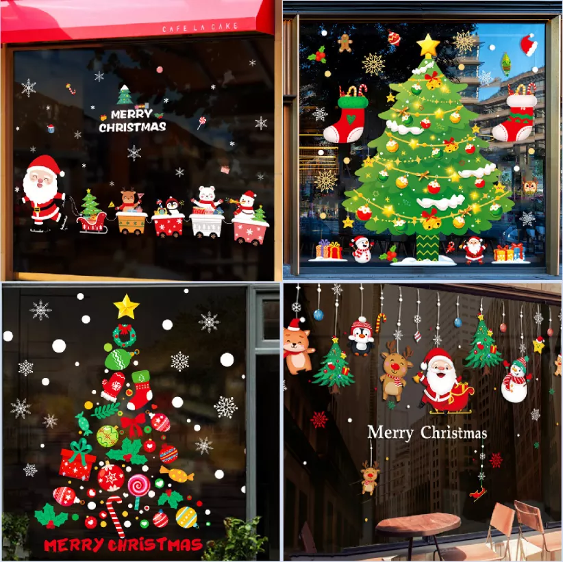 🔥4 Packs Christmas Window Clings Double-Sided Re-appliable Decoration🎅