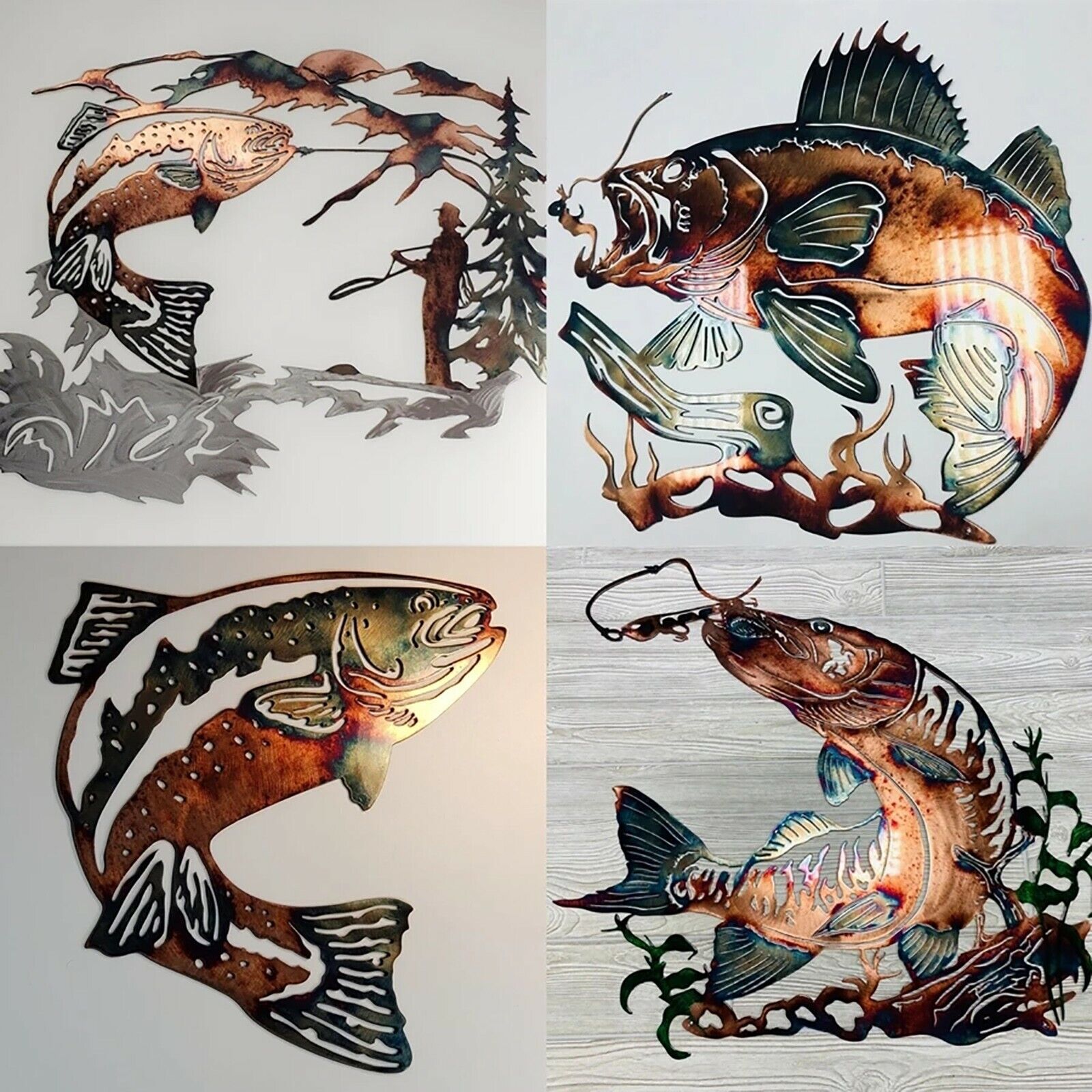 Fishing wall decoration hanging hunting scene - 3D metal wall art