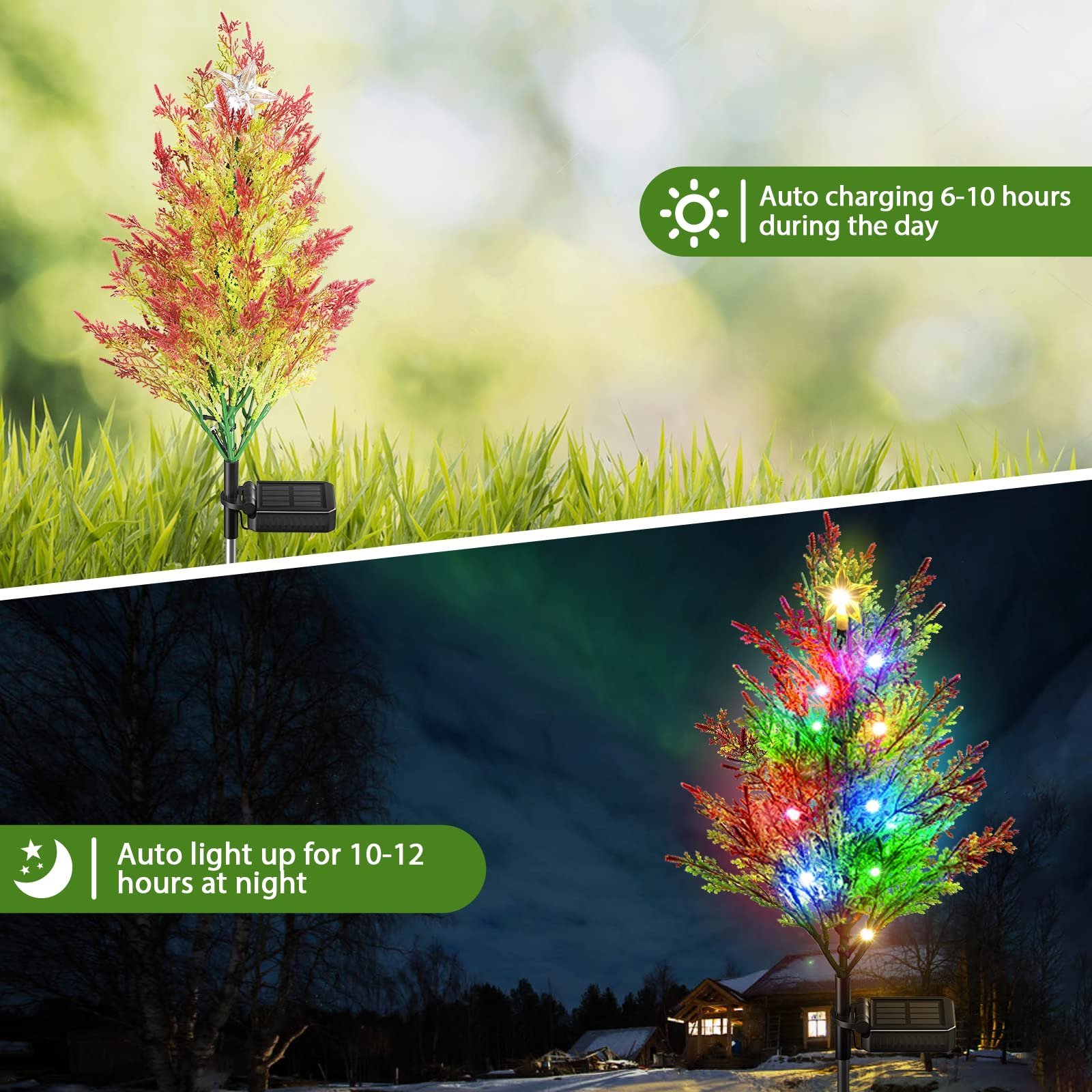 Solar Christmas LED Colored Pine and Cypress Tree Light