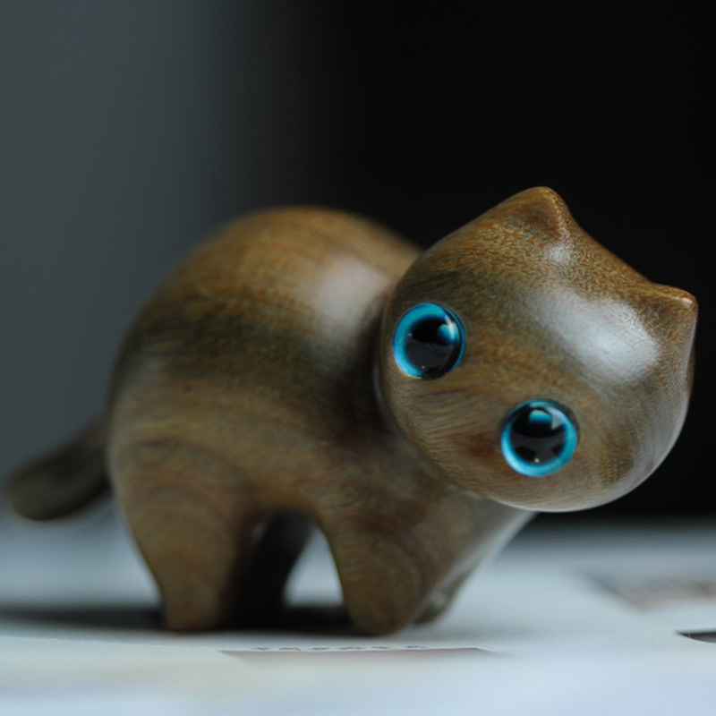 Handmade Wood Carved Cats