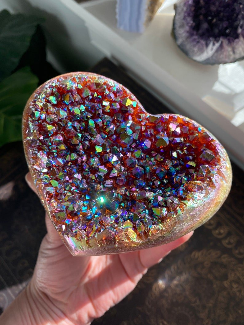 Angel Aura Heart Shaped Rainbow Crystal Cluster