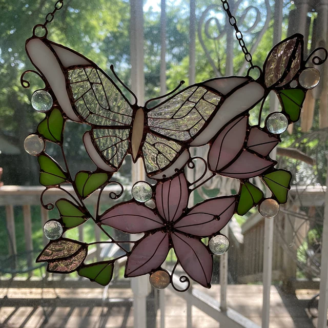 Monarch Butterfly & flowers sun catcher
