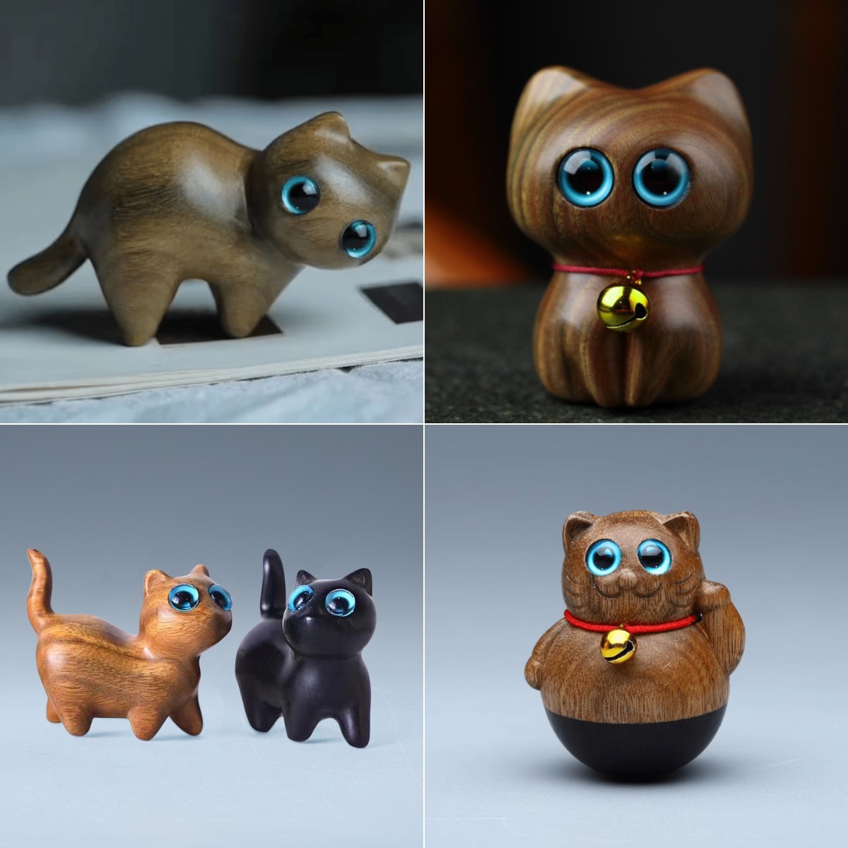 Handmade Wood Carved Cats