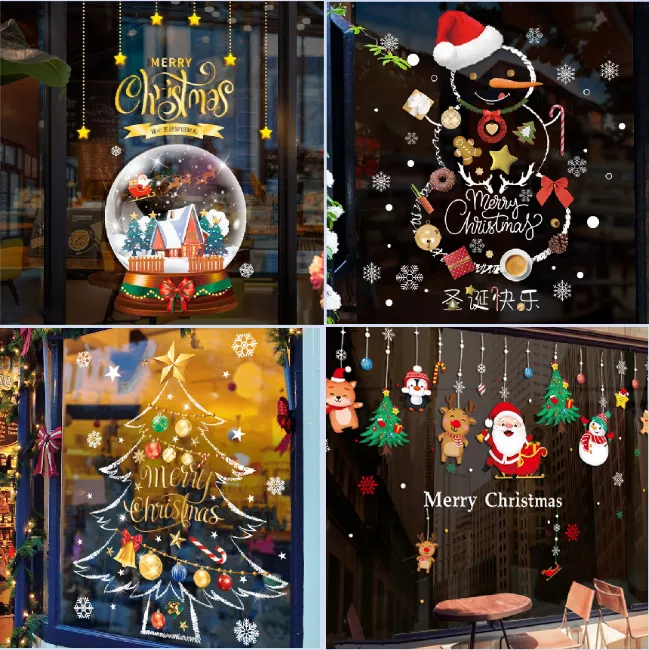🔥4 Packs Christmas Window Clings Double-Sided Re-appliable Decoration🎅