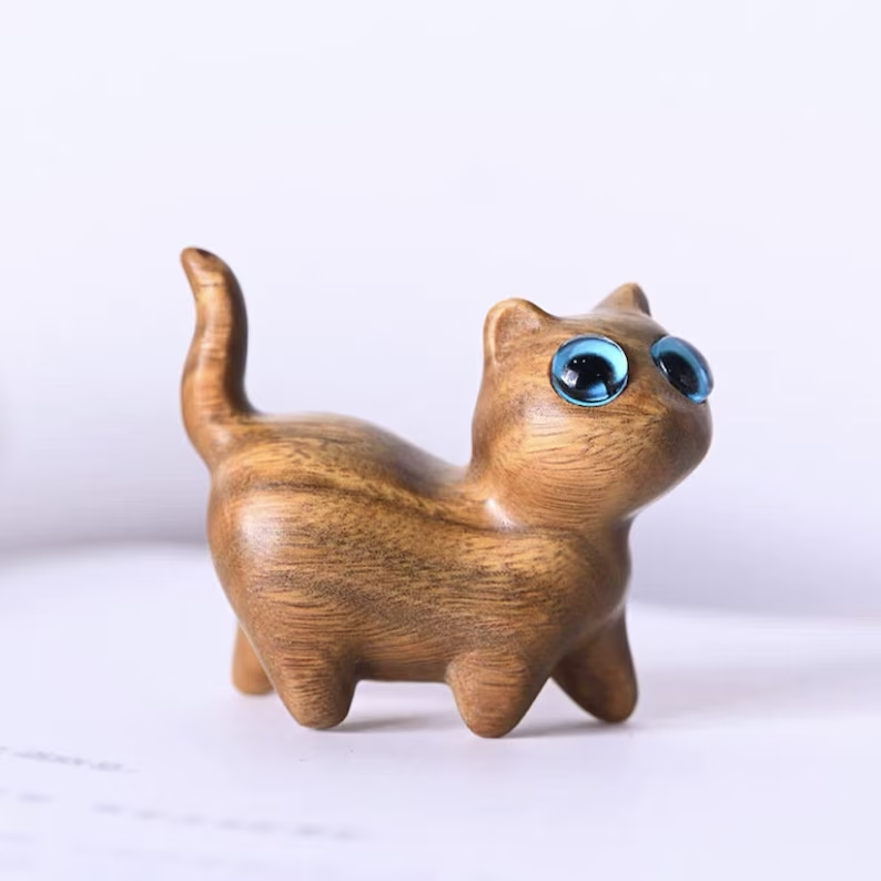 Handmade Wood Carved Cats