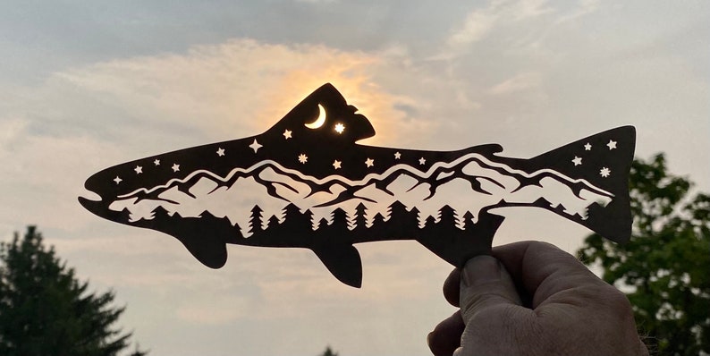 Wolf Bear Elk Trout metal wall decor, metal wall hanging, cabin decor