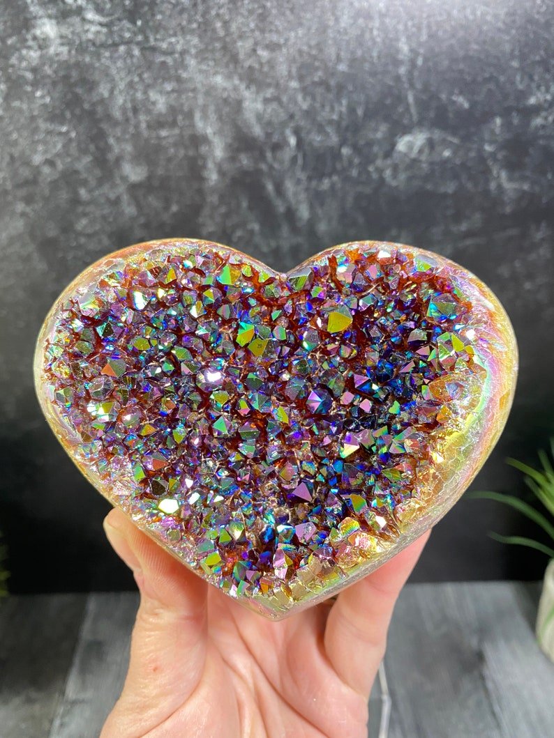 Angel Aura Heart Shaped Rainbow Crystal Cluster