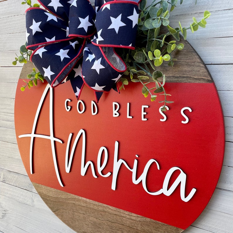 Front Door Decor God Bless America Door Hanger Welcome Wreath