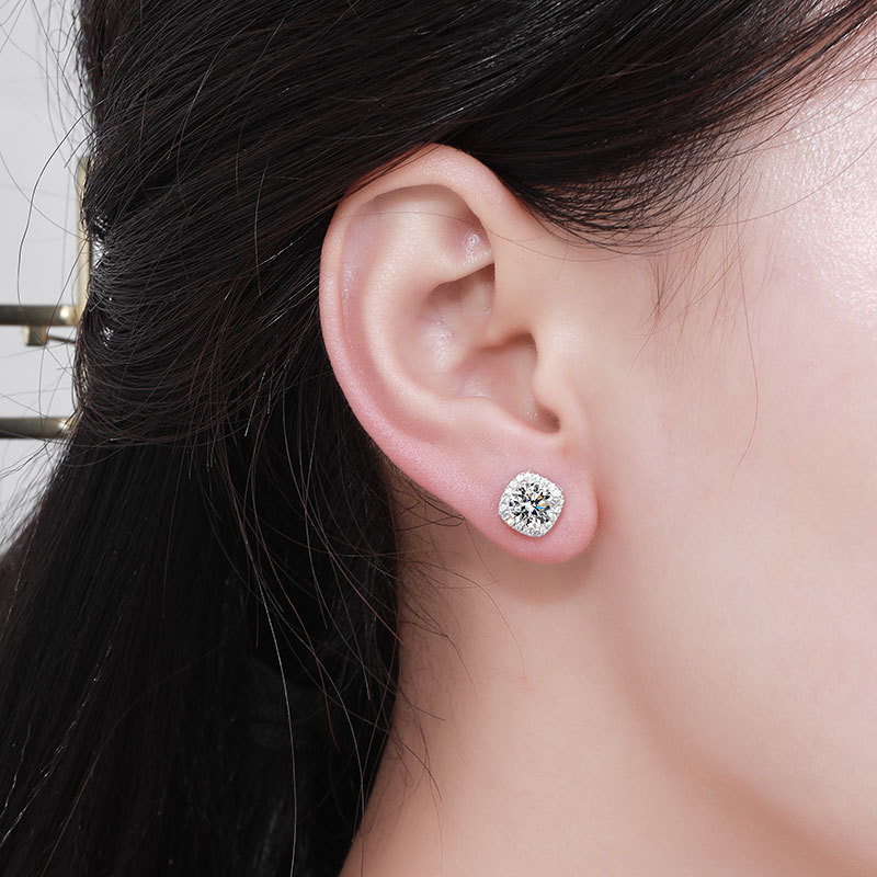 🌊Summer Hot Sale✨Versatile Classic Square Moissanite Halo Stud Earrings-belovejewel.com