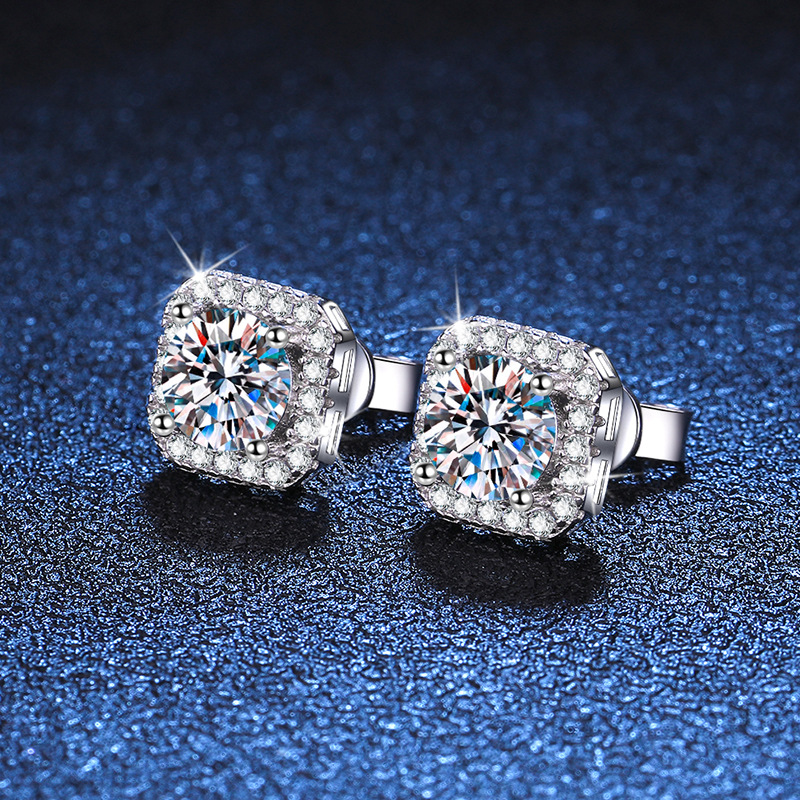 🌊Summer Hot Sale✨Versatile Classic Square Moissanite Halo Stud Earrings-belovejewel.com