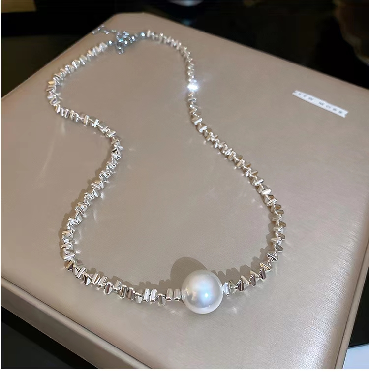 Silver Pearl Necklace-belovejewel.com