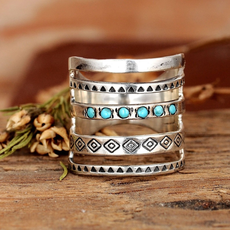 Bohemian Turquoise Engraved Ring