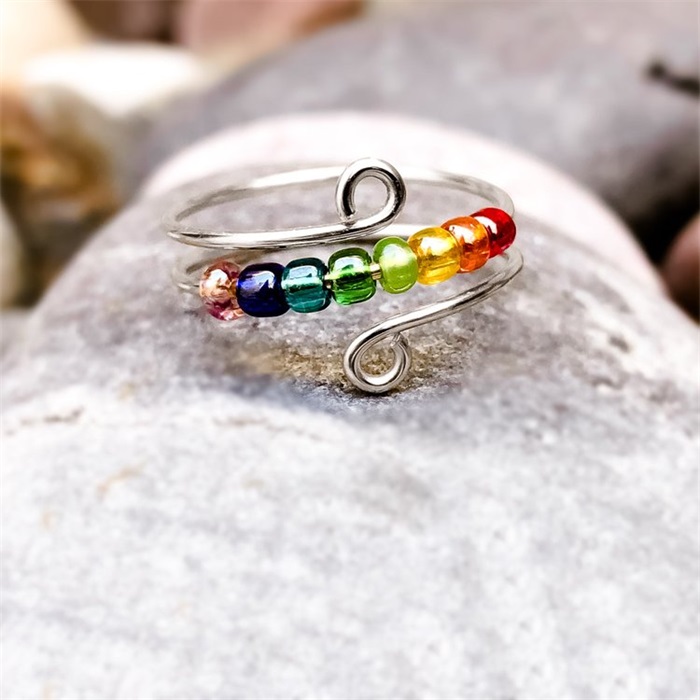 To My Daughter - Drive Away Your Anxiety Rainbow Beads Fidget Ring-belovejewel.com