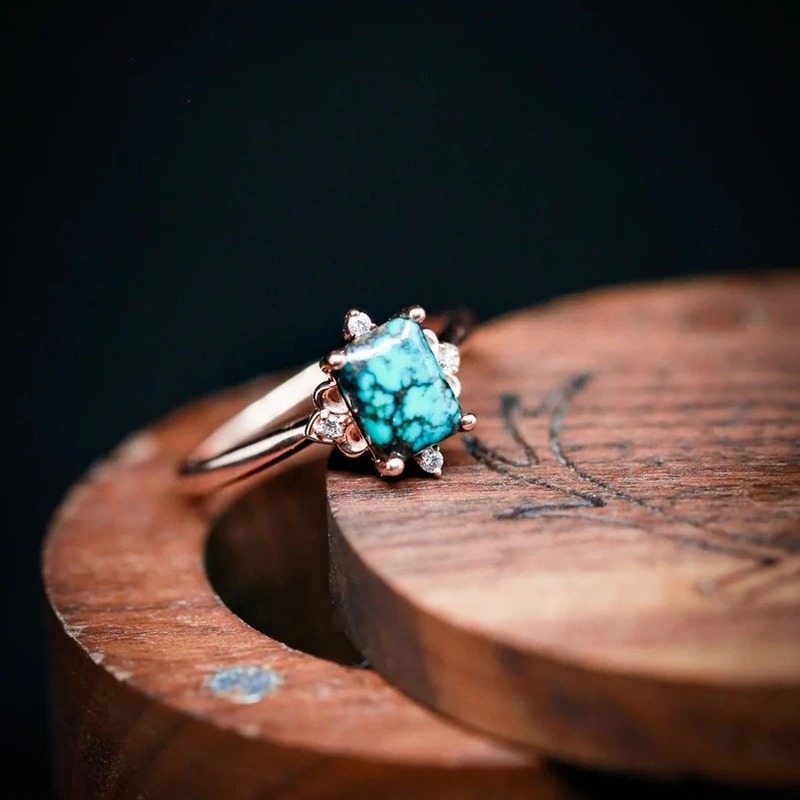 Natural Turquoise Faux Diamond Ring-belovejewel.com
