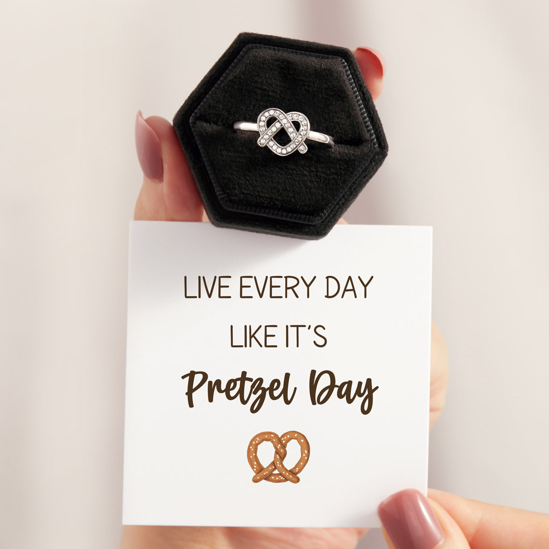Live Every Day Like It's Pretzel Day Heart Ring-belovejewel.com