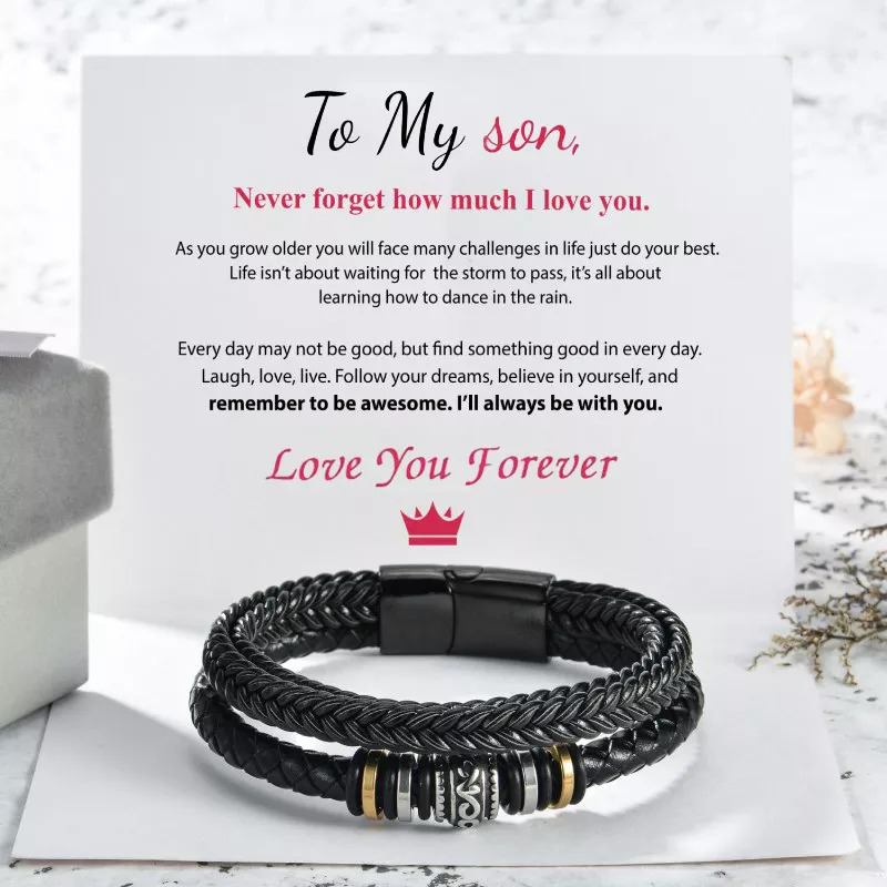 To My Grandson/Son, 'I Will Always Be With You' Double-Row Bracelet-belovejewel.com