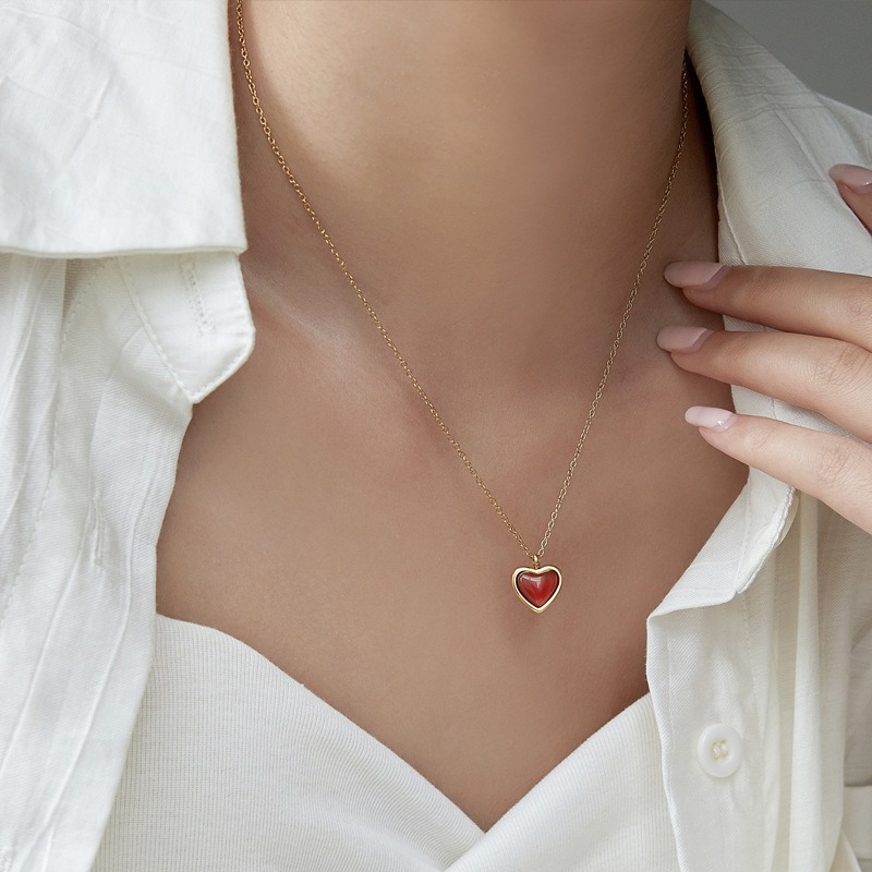Carnelian Stone Heart Necklace-belovejewel.com