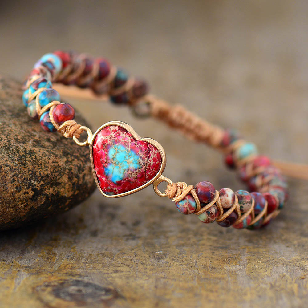 Handmade Natural Stone Heart Bracelet-belovejewel.com