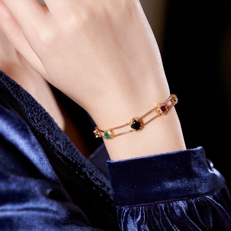 Italian Style Vintage Double-layered Gemstones Bracelet-belovejewel.com