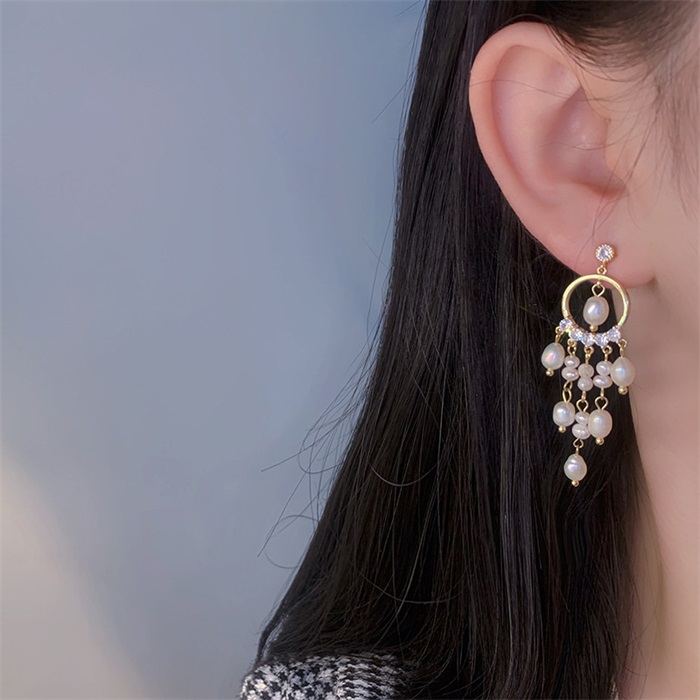 Pearl Dream Catcher Tassel Earrings-belovejewel.com