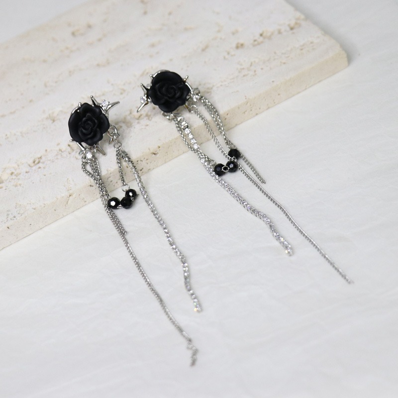 Gothic Rose Tassel Style Zircon Non Pierced Earrings-belovejewel.com