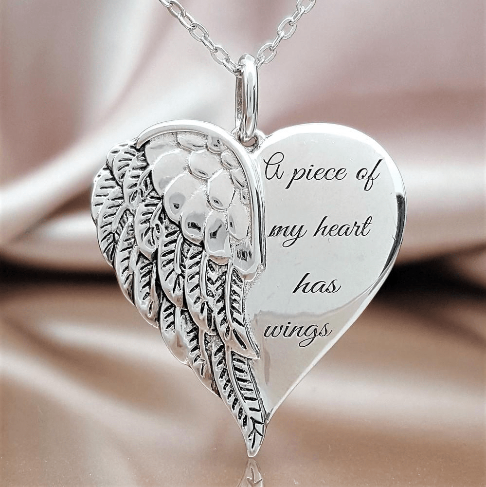 A Piece of My Heart Has Wings Feather Heart Pendant Necklace