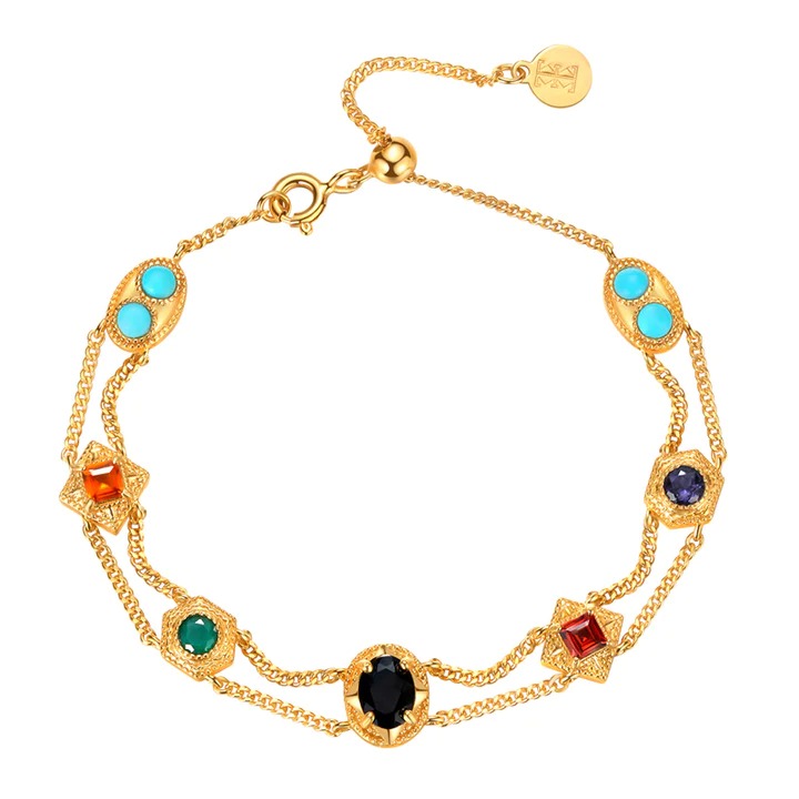Italian Style Vintage Double-layered Gemstones Bracelet-belovejewel.com