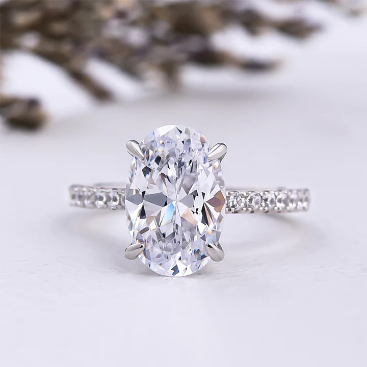 925 Sterling Silver Classic Oval Cut Solitaire Moissanite Ring-belovejewel.com