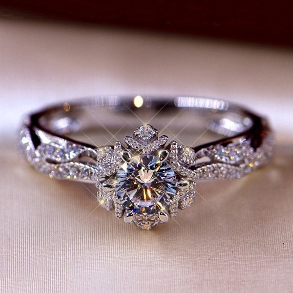 Sterling Silver Snowflake Design Diamond Ring