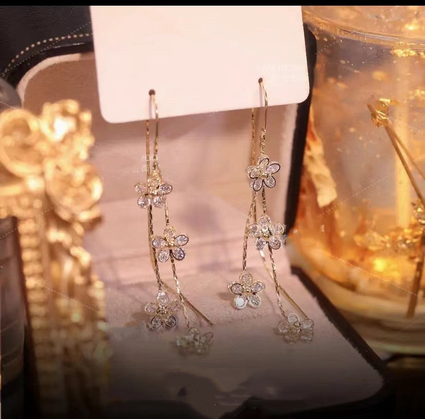 Shiny Zirconia Plum Blossom Earrings-belovejewel.com