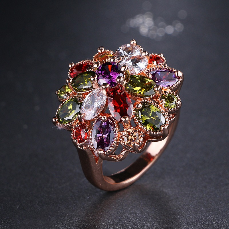 Luxurious Colorful Floral Rose Gold Ring