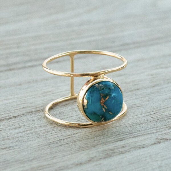 Natural Turquoise Gold Ring-belovejewel.com