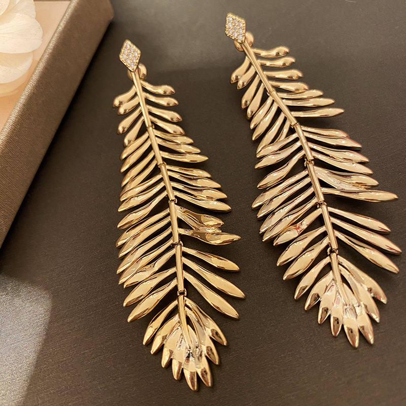 Palm Leaf Big Tassel Earrings-belovejewel.com
