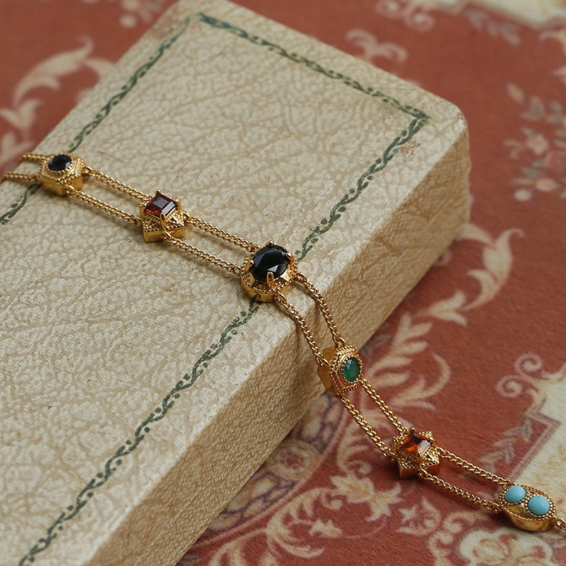 Italian Style Vintage Double-layered Gemstones Bracelet-belovejewel.com